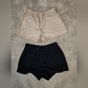 Women’s Gap Linen-Blend Drawstring Shorts - Black and Beige